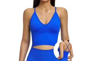 Women's Seamless V-Neck Yoga Tank Top with Padded Cups High-Stretch Hollow-Back Fitness Sports Tank Top