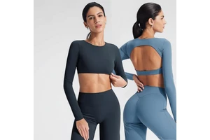 Beautiful Back Hollowed-Out Tight-Fitting for Solid Long-Sleeve T-Shirt Chest Pads Elastic Breathable Yoga Wear for Women