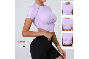 New Summer Seamed Eco-Friendly Spandex/Nylon Crop Top Femme Custom Quick Dry Yoga Pilates Running Workout Women