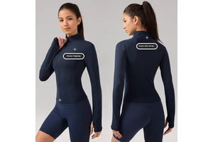 Autumn Winter Women's Nude Feel Yoga Top Stand Collar Double-Sided Brushed Fabric Long Sleeve Quick-Dry Slim Fit Sports Jacket