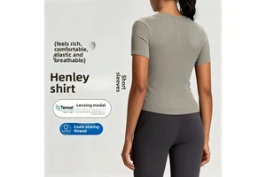 Women's Modal Henley Shirt V-neck Yoga Wear T-shirt Sports and Fitness Short-sleeved Top