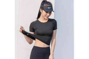 Women's Fleece Solid Short-Sleeve Sports T-Shirt Slim-Fit Crew Neck Elastic Quick-Drying Back Design Summer Fitness Yoga Running