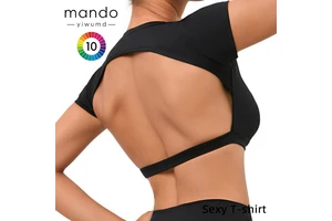 New Design Round Neck Short Sleeve Backless T-Shirt Women's Sexy Cropped Crop Top Summer Gym Sports Yoga Tops