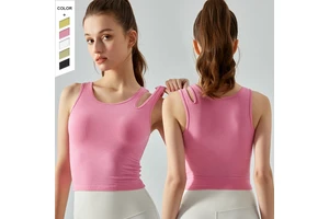 Solid Color Moisture Absorption Breathable Tank Top for Women Round Neck Double Shoulder Straps Yoga Vest