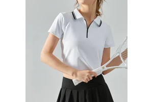 Wholesale Women Plus Size Half Zip Lapel Short Sleeve Spandex/Nylon T-Shirt High Quality Loose Gym Yoga Workout Sports Athletic