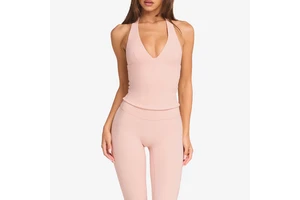 Wholesale Women's Halter Deep V Backless Yoga Tank Top Padded Slim Fit Workout Top Buttery Soft Breathable Fitness Top OEM ODM