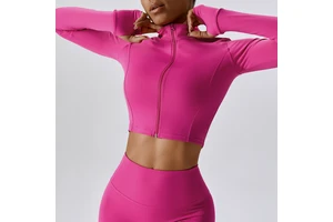 Women's Breathable Quick Dry Moisture Wicking Cotton+Polyester Zipper Yoga Top Outdoor Running Fitness Wear Kits Customized Logo