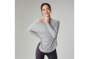 New Loose Sexy Off-the-Shoulder Yoga Top New Autumn Sports Casual Hanging Long Sleeve Plus Size Seamless Design Washed