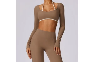 Sexy Hollow Backless Long Sleeve Fitness Tops Quick-Drying Workout Yoga T-Shirt Removable Cups Breathable Design for Running