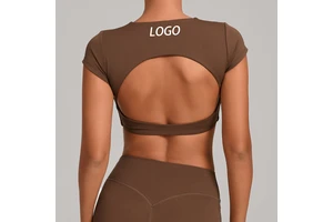Backless Running Sports Top Double-layer Stitching No Chest Pad Yoga Wear Fitness Short Sleeve Women Spandex/Nylon Breathable