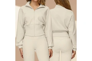 2500 Yoga Stand Collar Zipper Jacket Breathable Air Layer Sweater Coat with Loose Long Sleeves Fitness Tops