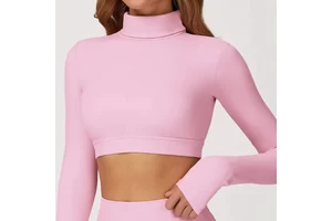 Yoga Clothing Manufacturer Women's Casual High Neck Tight-Fitting Backless Long Sleeve Running Fitness Gym Yoga Tops