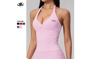 Seamless Halter Cross V-neck Backless Fashion Design Sports Top for Women Tight-fitting Shockproof Quick-drying Casual Yoga Vest