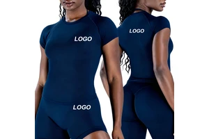 Custom Logo Women's Breathable Sports Wear Short Sleeve Quick Drying Slim Fit Running Workout Top Seamless Sports Yoga Shirt