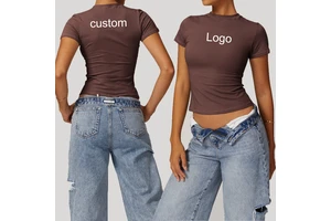 Women Round Neck Yoga Short Sleeve Shirt Lady Casual Quick Dry Running Top Female High Stretch Sports T Shirts for Women