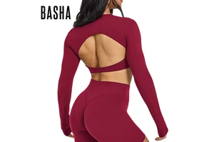 Lightweight Fitness Shirts with Open Back Design and Built in Bras Long Sleeved Breathable Women's Yoga Exercises