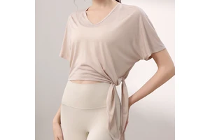 Viscose/Polyester Short Sleeve 160g Breathable Sports Top Women's Loose Pilates Professional Training Fitness Yoga Wear