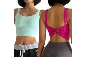 NEW Sling Women Seamless Sport Yoga Tops With Pad Gym Fitness Backless Cross Strap Vest Clothes Yoga Workout Running Sport Bra