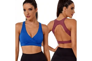 Women's V-Neck Cross Front High Support Sports Bra Hollow I-Shaped Stylish Hollow Back Design Slim Fit Yoga Fitness Fitness Bra