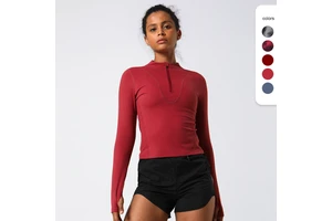 Hot Sale Fashion Tight Elastic Half Zip Yoga Tee Long Sleeves T-shirt Women Gym Fitness Sportswear Top