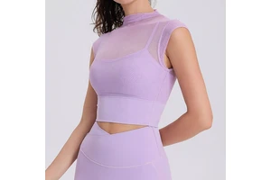 Natural Feel Thickened Yoga Vest Built-in Sports Bra High Elasticity Sleeveless Fitness Workout Lace Trim Top Sets Spandex Nylon