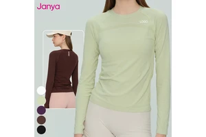Janya Crew Neck Slimming Fit Breathable Sports Wear Long Sleeve Thumb Holes Gym Clothing Seamless Fitness Yoga Shirts for Women