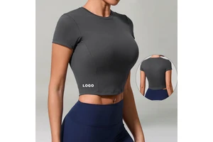 Women Wholesale Custom High Elastic Nylon/Spandex Quick Dry Breathable Short Sleeve Sports Top Training Gym Fitness Yoga T-shirt