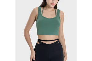 Wholesale Durable Top Cross Back Halter Neck Double Strap Padded Moisture Wicking Women's Crop Tank for Yoga Active Wear