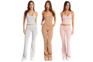 Foreign Trade Cross-Border Yoga Suit Women Chest Pad Neck Vest High Waist Naked Breathable Quick-Drying Sports Front Shorts
