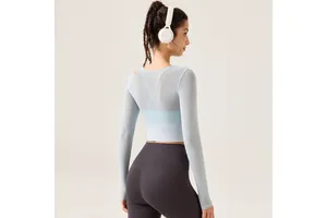 Autumn Winter Yoga Nine Quarter Long Sleeve Slim-fit Lightweight Spandex/Nylon Solid Sweat-Wicking Fashion T-shirt Outdoor