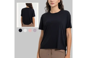 Women's Breathable Drawstring Running Shirt Loose Sports T Shirts Short Sleeve Top Yoga Shirt for Women