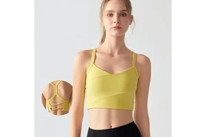 Women's Premium V Neck Yoga Bra Criss Cross Back Slim Straps High Support Buttery Soft Overlapping Beauty Back Sports Crop Top