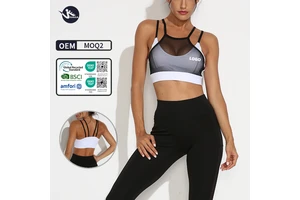 Custom LOGO Women Back Breathable Sports Underwear Yoga Double Layer Mesh Crop Top Sports Bra