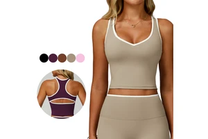 Women Summer Sports Fitness Vest Breathable High-Strength Yoga Top Racerback Tank Top Shockproof V-Neck Hollow-Back Fitness Bra
