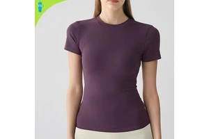 New Breathable Spandex/Nylon Solid Simple Yoga Short-sleeve Womens Slim-fit Sports T-shirt for Running Pilates Workout Top