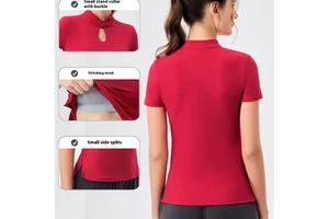 Women's Xia Xin Chinese-Style Fitness T-Shirt Lightweight Short-Sleeve Sports Top with Chest Pad National Style Buckle Plus Size