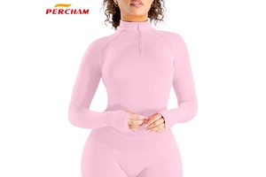 Women's Plus Size High Neck Half Zip Yoga Top with Thumb Hole Long Sleeves for Fitness Workouts Running and Gym Training