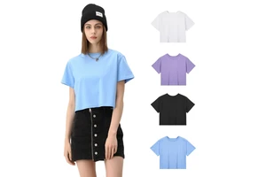 Women's 100% Cotton Knitted Cropped T-Shirts Custom Logo Summer Workout Yoga Crop Top Short Sleeve Solid Color Casual Athletic