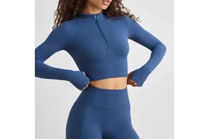 High Quality Women Activewear Tops Yoga Jacket Soft Active Half Zip Crop Top Mock Neck Long Sleeves With Thumbholes