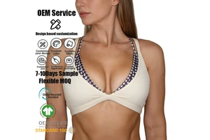 Custom Logo Women's Deep V-Neck Cross Back Sports Bra Double Layer Strappy Padded Yoga Gym Bra for Workout Fitness