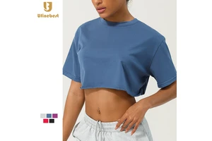 Women's Round Neck Gym Crop Top Comfort Sports Running Yoga T Shirt Wholesale Breathable Plus Size for Outdoor Fitness Sports