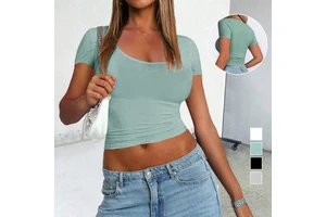 Summer 2025 European and American Women'S Sexy Short-Sleeved Fashionable New Round Neck Slim-Fit Crop Top T-Shirt