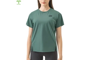 Manufacturer's New Women's Fitness Workout T-Shirt Short Sleeved Athletic Sports Top for Tennis Running Yoga Leggings Style