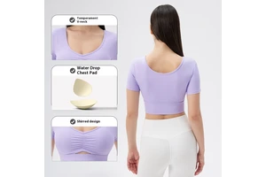 Women's Sexy Tight Short-Sleeved Yoga Sports T-Shirt V-Neck Quick-Drying Lightweight Fitness Running Training Breathable