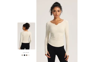 Wholesale OEM Women V Neck Nine Quarter Sleeve Seamless Compression Breathable Sports Yoga Top