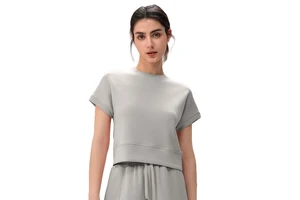 Spring Summer New Casual Sports T-shirt Women's Crew Neck Short Sleeve Loose Breathable Spandex/Polyester Solid Fitness Yoga Top