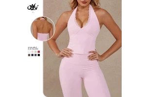 V-neck Halter Lace Backless Design Sport Running tank Tops Wholesale Comfortable Soft Fashion Tight Slimming Yoga Wear for Women