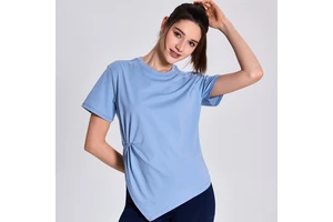 TRMA 95% Polyester 5% Spandex Side Knot Women Sports T-shirt Quick Dry Slim Fit Athletic Fitness Top for Yoga Gym Running