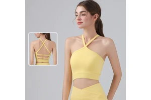 Ladies Sleeveless Cross Backless Halter Crop Top Fitness Yoga Top Solid Color Workout Gym Top Sports Vest