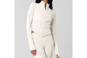 Custom Logo Front Skinny Fit Stand Collar Long Sleeve Yoga Jacket for Women Breathable Zip-Up Workout Top for Running & Pilates